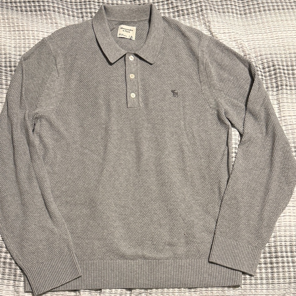 Abercrombie & Fitch Heather Gray Collared Sweater